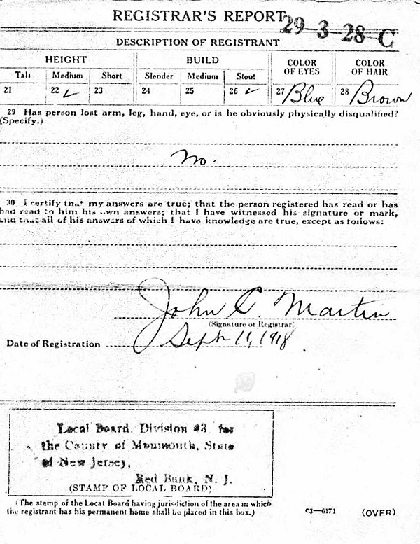 Alexander Leslie Frame World War I Draft Registration