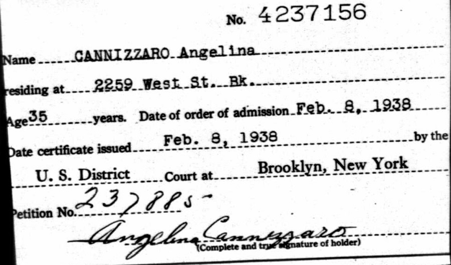 Angelina Migliorisi Cannizzaro Naturalization Record