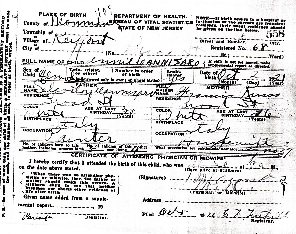 Ann Cannizzaro Birth Certificate