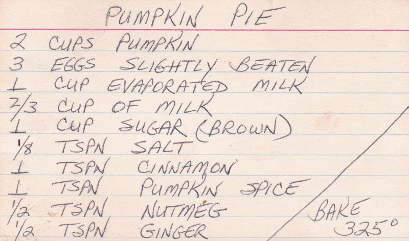 ANN'S PUMPKIN PIE RECIPE