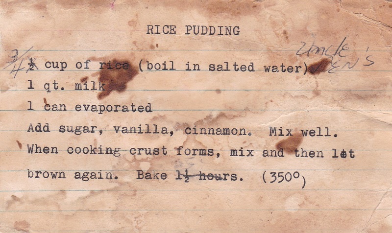 ANN'S RICE PUDDING RECIPE