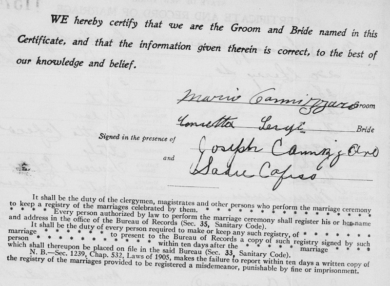 Mario Cannizzaro and Concetta Cafiso Marriage Certificate