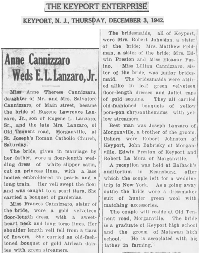 Ann Cannizzaro and Eugene Lanzaro Marriage