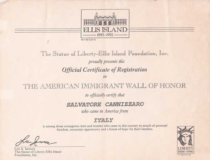 Salvatore and Michele Cannizzaro Immigration Records