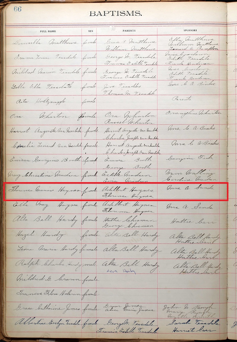 Florence Haynes Birth Record