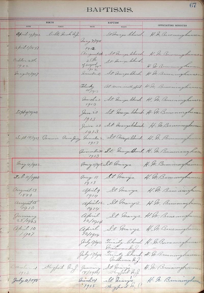 Florence Haynes Birth Record