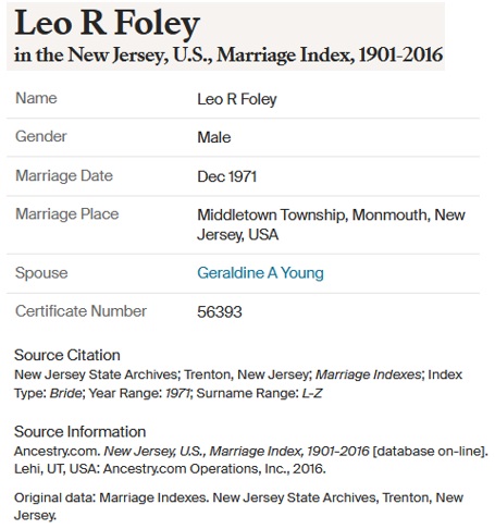 Leo R. Foley and Geraldine Young Marriage