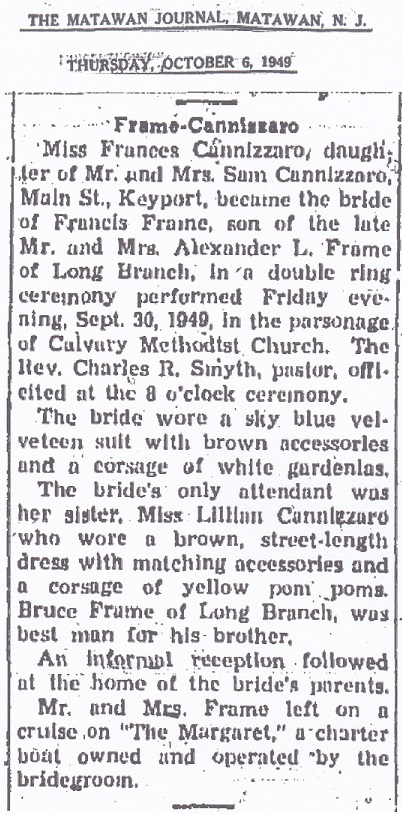 Frances Cannizzaro and Francis Frame Marriage