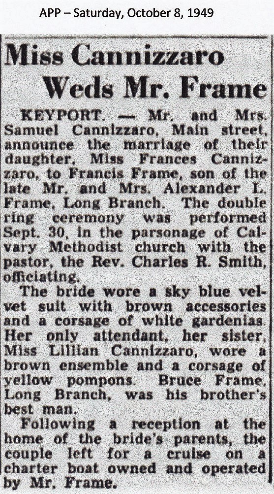 Frances Cannizzaro and Francis Frame Marriage