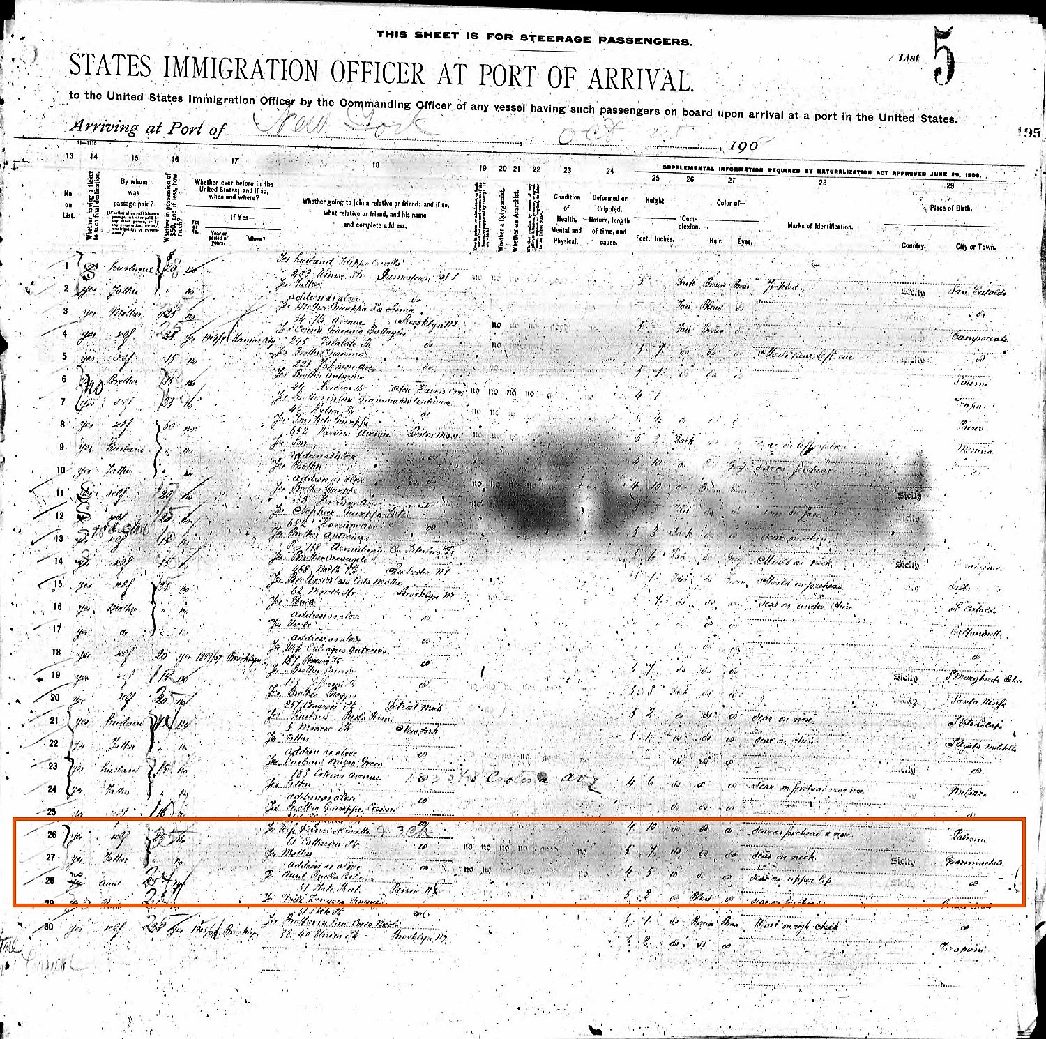 Russo Family Immigration Records