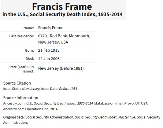 Francis Frame SSDI