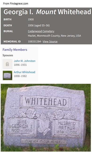 Georgia Mount Johnston Currie Whitehead Cemetery Record