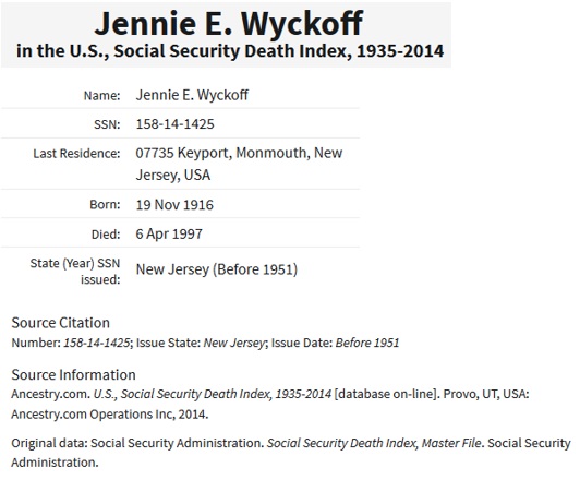 Jennie Cannizzaro Wyckoff SSDI