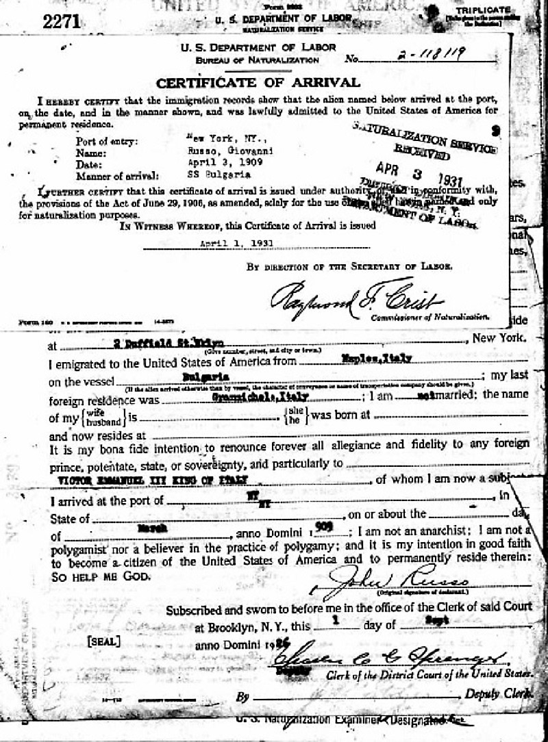 John Russo Immigration Records