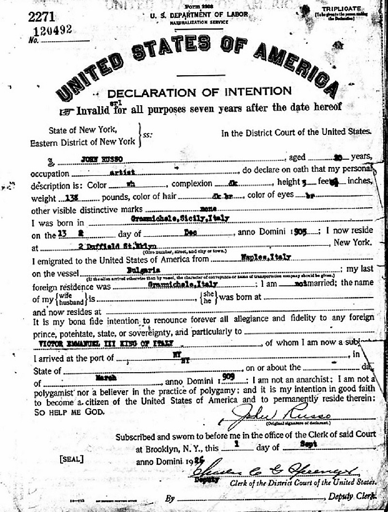 John Russo Immigration Records