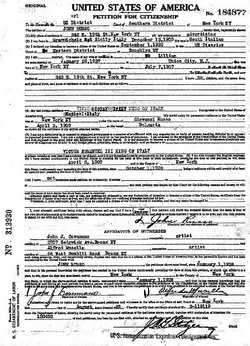 John Russo Immigration Records