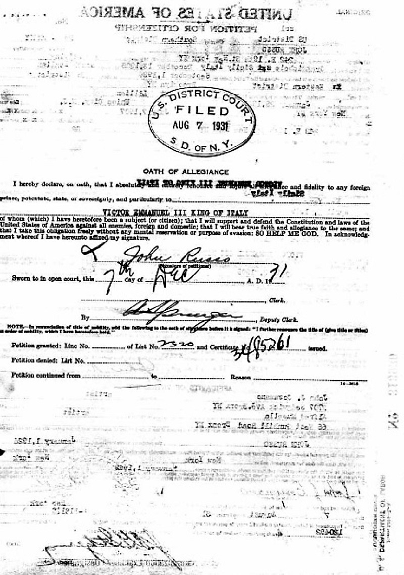 John Russo Immigration Records