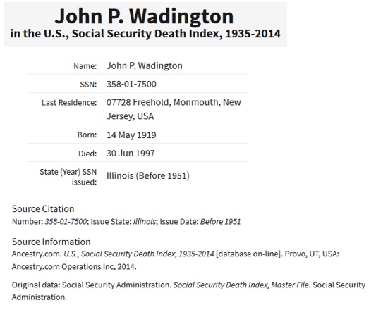 John Waddington SSDI