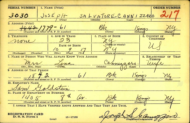 Joseph Cannizzaro Military Record