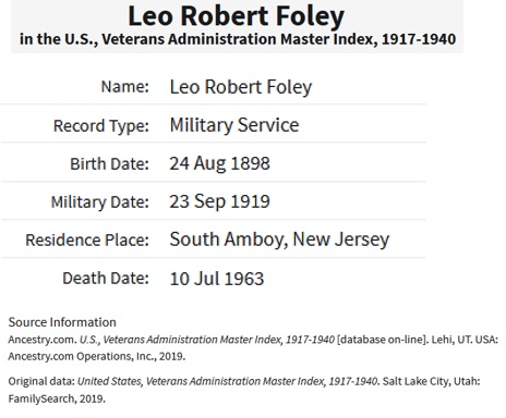 Leo Robert Foley Military Service Record