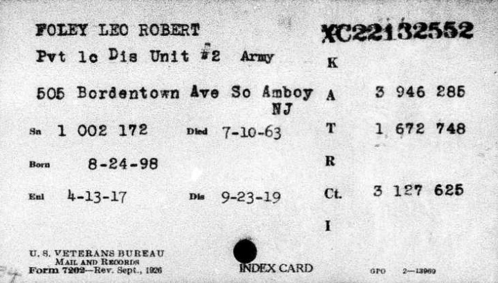 Leo Robert Foley Military Enlistment Record