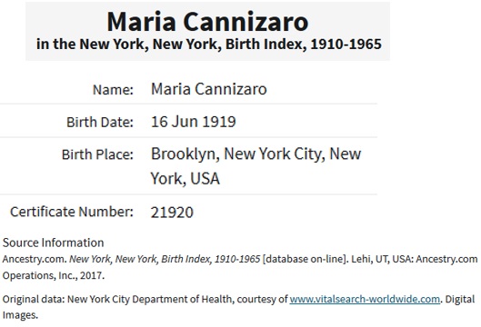 Maria Stella Cannizzaro Birth Extract