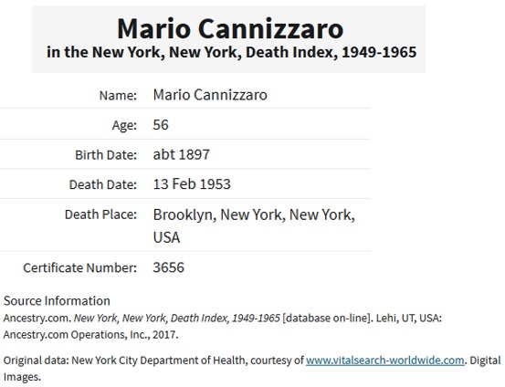 Mario Cannizzaro Death Index