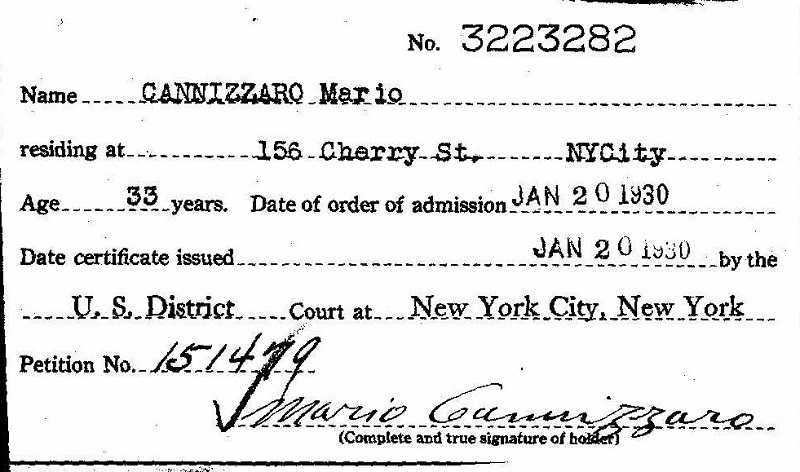 Mario Cannizzaro Immigration Record