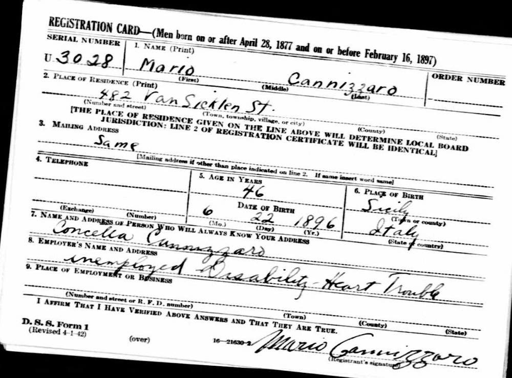 Mario Cannizzaro World War II Draft Registration