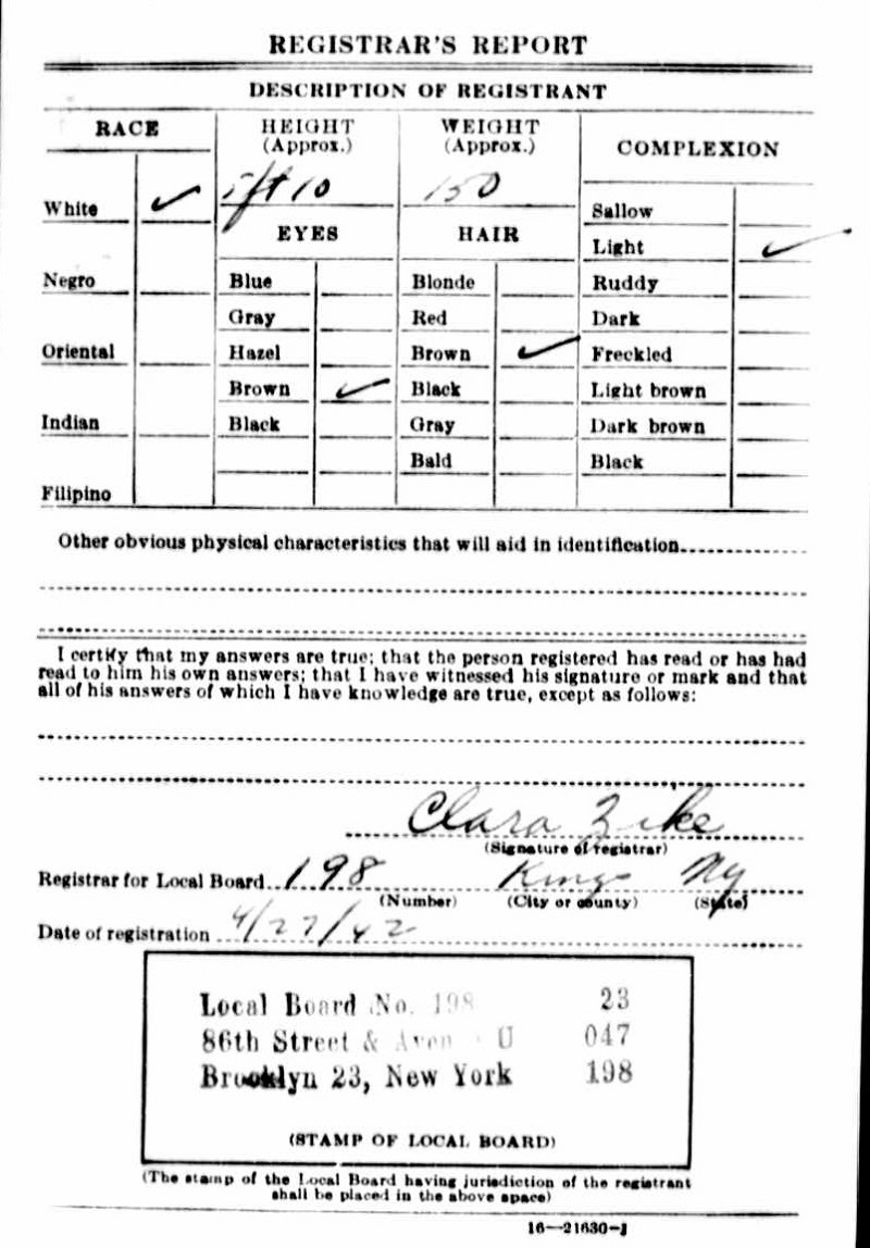 Mario Cannizzaro World War II Draft Registration