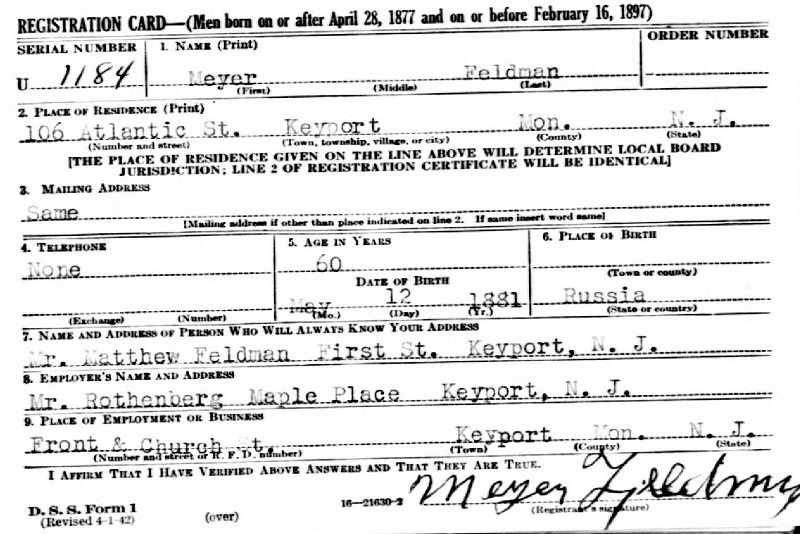 Meyer Feldman WWII Draft Registration