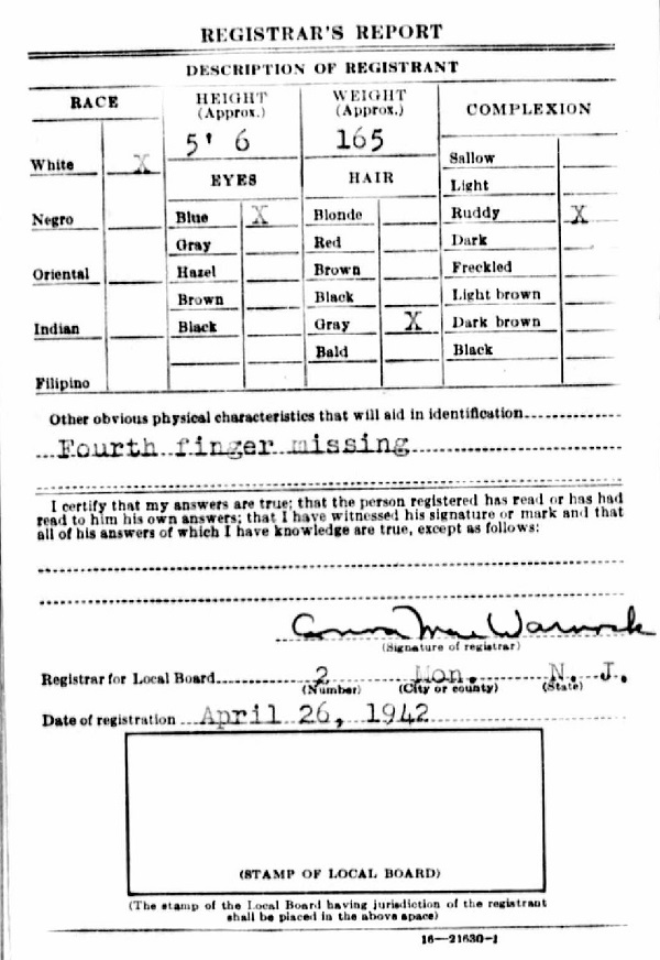 Meyer Feldman WWII Draft Registration