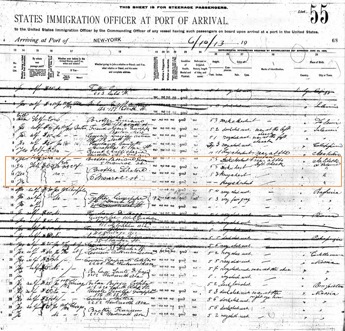 Michele Cannizzaro Immigration Records 2013