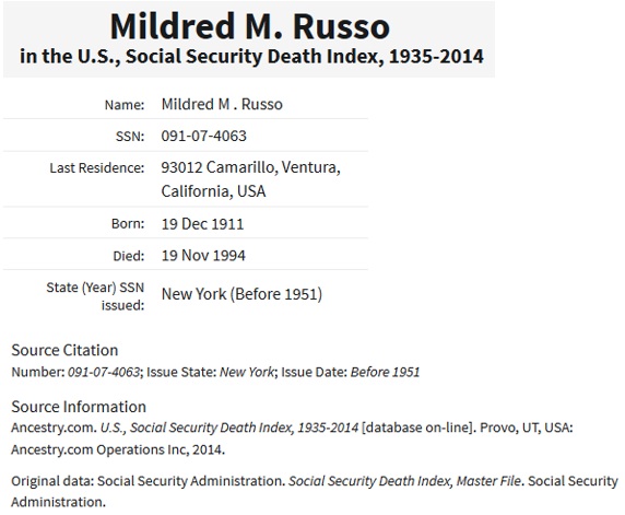 Mildred Moore Russo SSDI