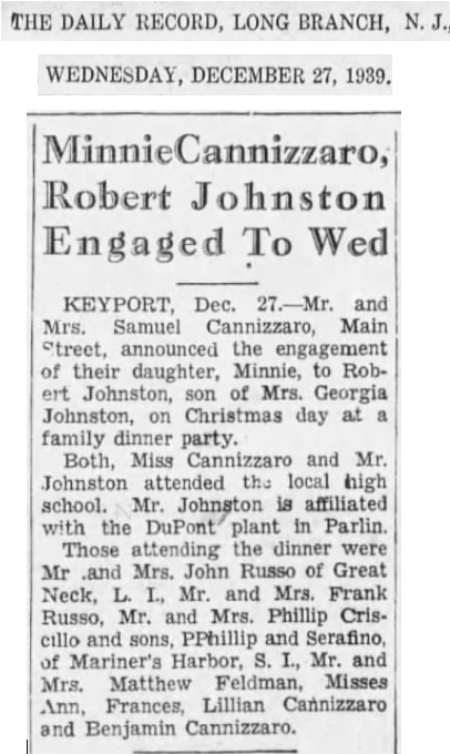 Minnie Cannizzaro and Robert Johnston Marriage