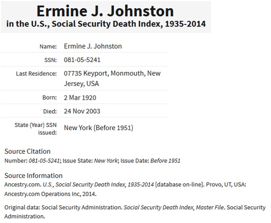 Minnie Cannizzaro Johnston SSDI