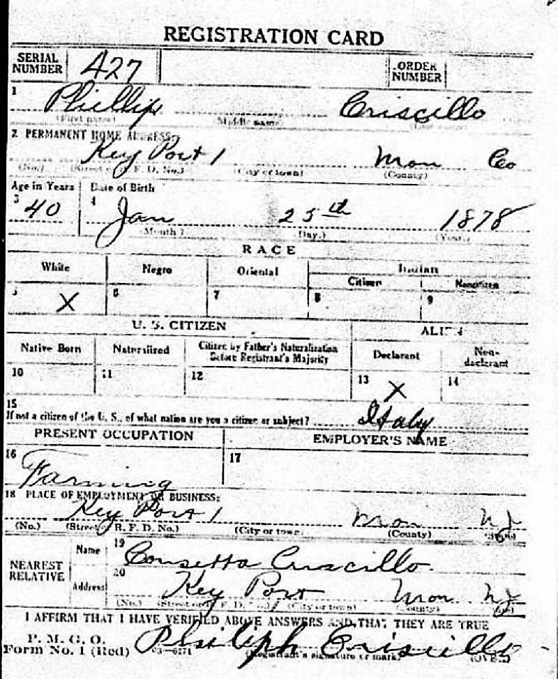 Phillip Criscillo World War I Draft Registration