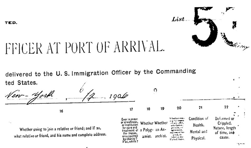 Salvatore Cannizzaro and Francesca Russo Immigration Records