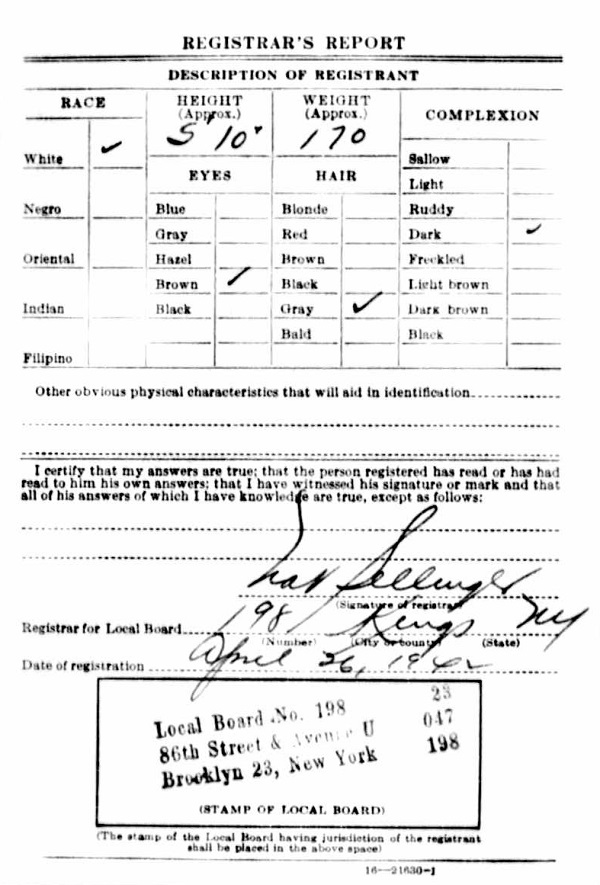 Sebastiano Cannizzaro World War II Registration