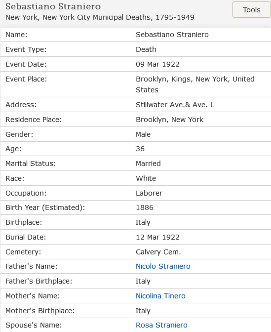 Sebastiano Straniero Death Index