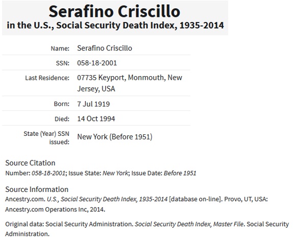 Serafino Criscillo SSDI